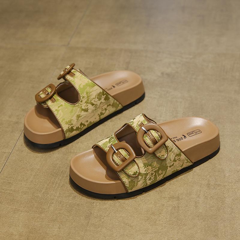 Belt buckle slippers girls summer retro outer wear thick-soled beach slippers national style comfortable casual breathable sandals