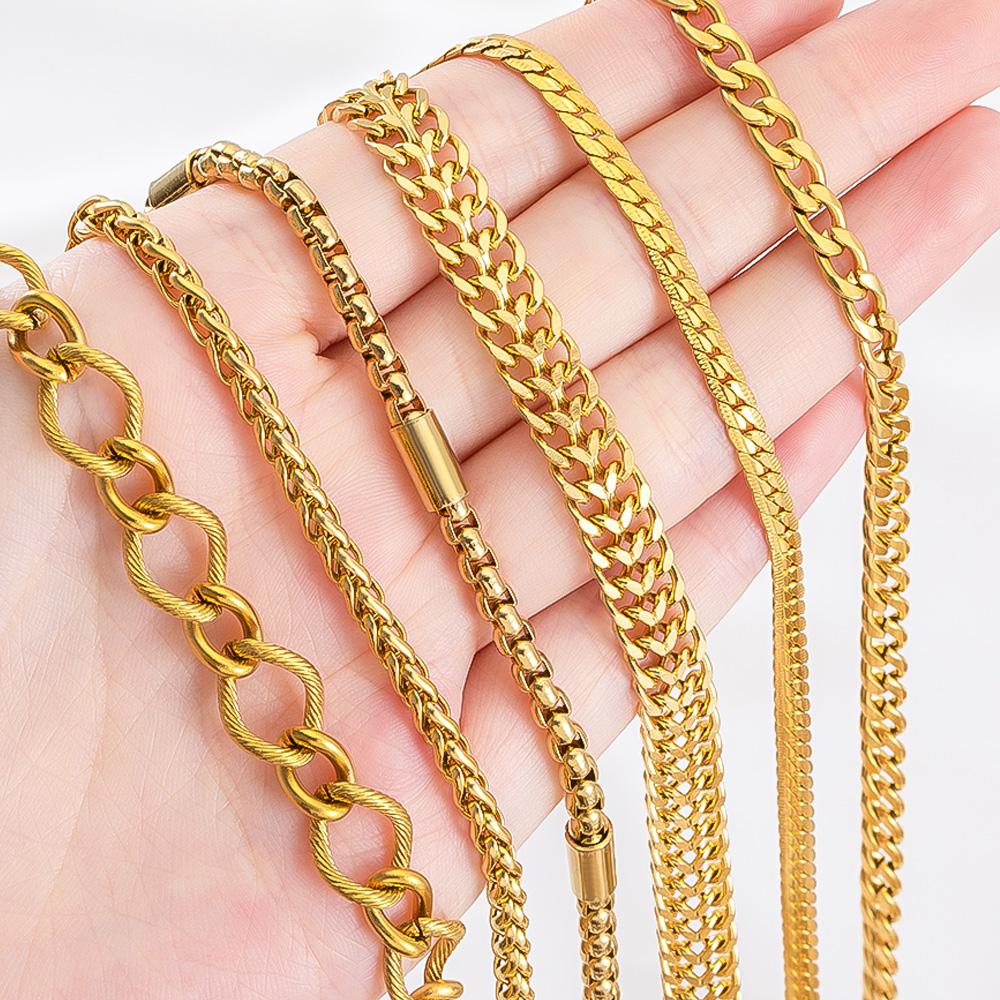 No Fade 0.5M 1M Stainless Steel Gold Plated Punk Cuban Link Chain DIY Chain for Men Choker Women Hip Hop Jewelry Making Supplie