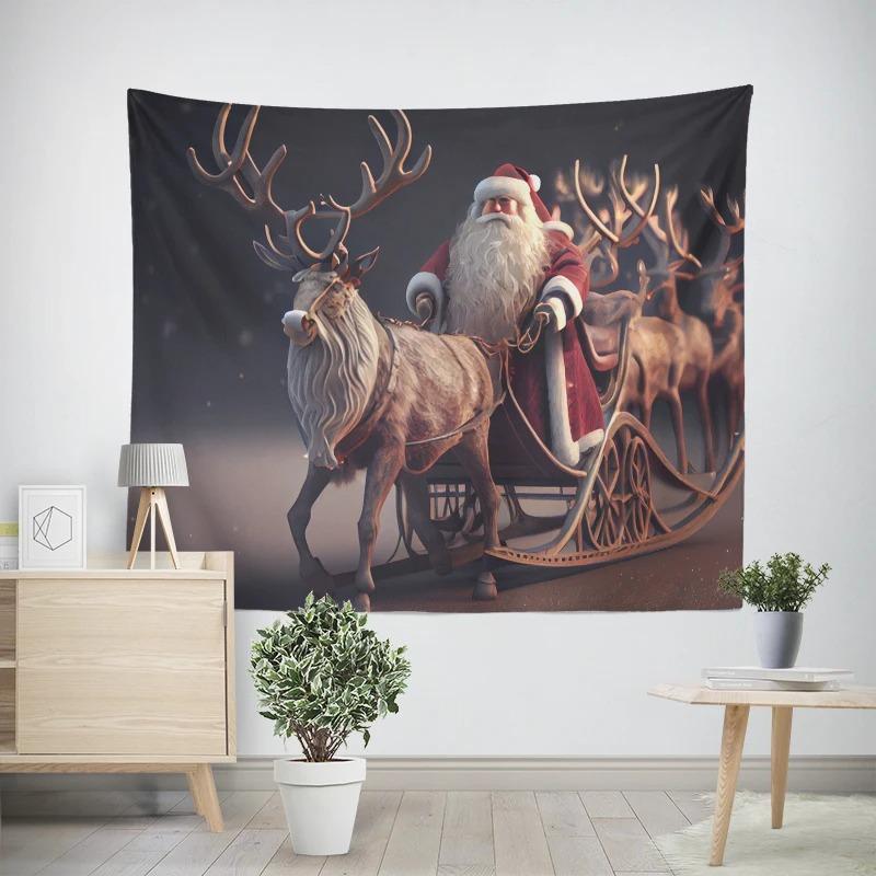 Weihnachten Neujahr Rentierschlitten Muster Wandteppich Wohnzimmer Sofa Auto Innenraum Dekowandteppich