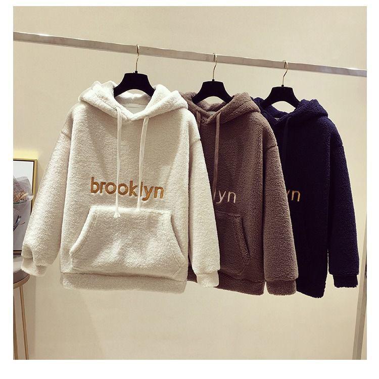 Damen Koreanischer Stil Fleecegefüttertes Sweatshirt & Neun-Punkte Wollhosen Set - Lammwoll-Imitation, Herbst/Winter bereit