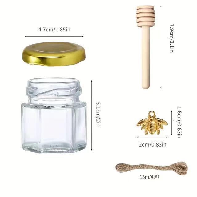 Hexagonal Transparent Glass Jar for Honey, Jam, or Sauces - Ideal for Weddings & Households