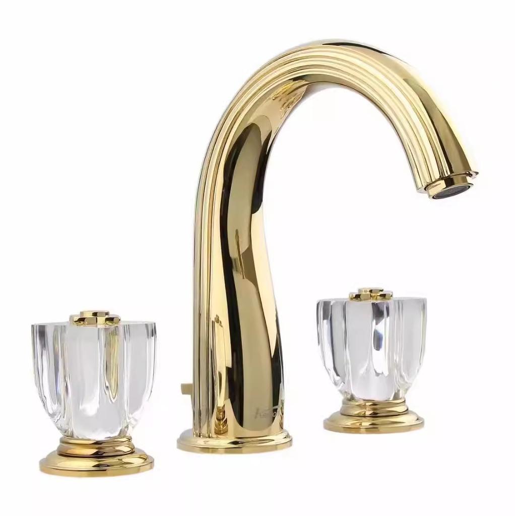 Widespread Basin Faucets Brass Luxury Gold Bathroom Faucet Sink Faucets 3 Hole Lavotory Faucet Hot Cold Basin Faucet Water Tap