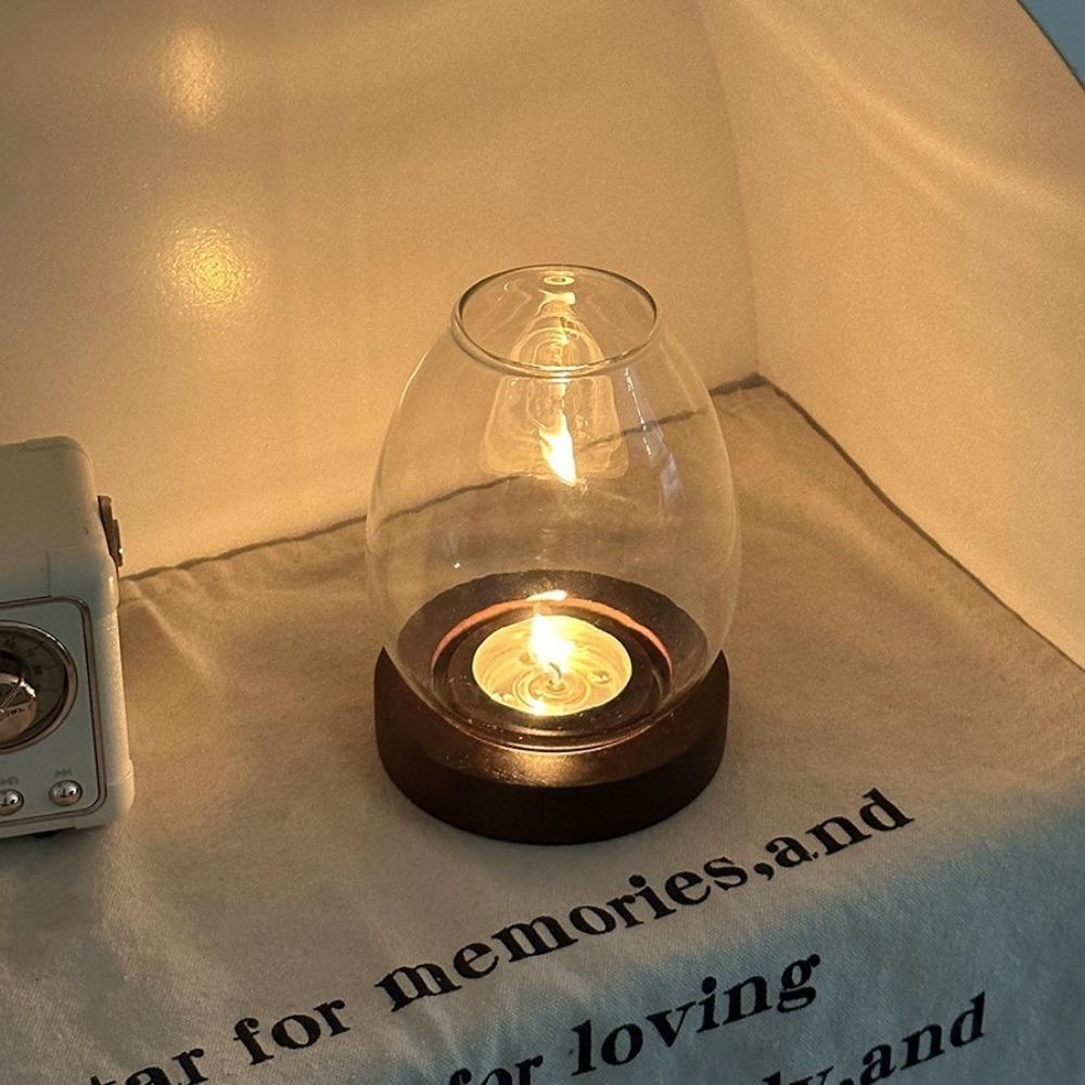 Round Glass Candlesticks Transparent Candle Cup Cover Retro Candle Holder  Dining Table Decoration