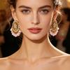 Vintage Diamond-Embellished Hollow Tassel Petal Earrings for Women, Bohemian Ethnic Style Exaggerated Carved Travel Drop Earrings