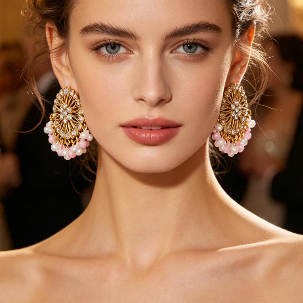 Vintage Diamond-Embellished Hollow Tassel Petal Earrings for Women, Bohemian Ethnic Style Exaggerated Carved Travel Drop Earrings