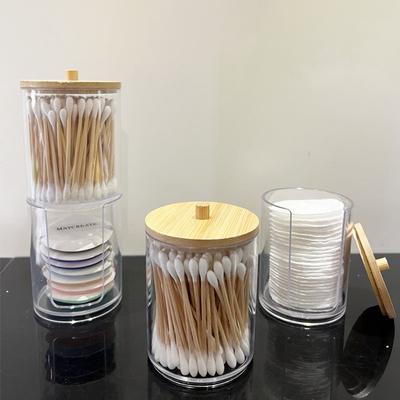 Make-up-Wattepad-Organizer, Badezimmer-Aufbewahrungsbox für Wattestäbchen, Kosmetik, Schmuck, Make-up-Entferner-Pad-Behälter mit Bambusdeckel