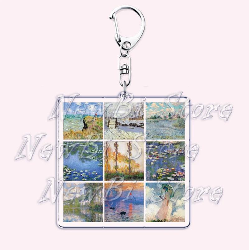 Hot Impressionism Art Keychain for Accessories Bag Van Gogh Monet Mona Lis Oil Painting Pendant Chain Ring Keyring Jewelry Gifts