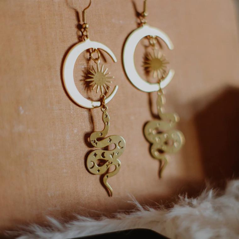 Handmade Boho Snake And Astrology Art Alloy Ear Jewelry For Women