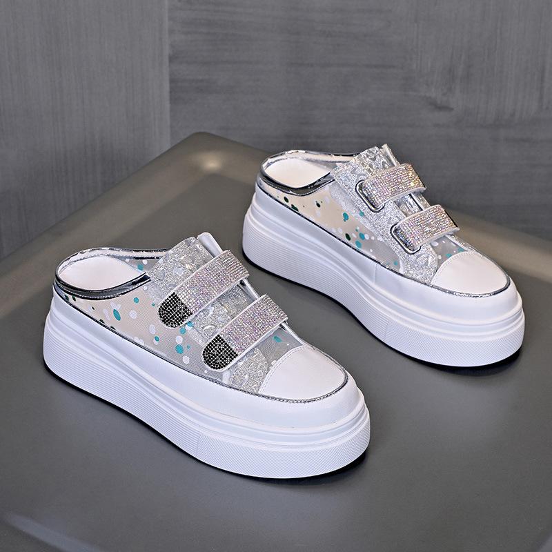 

Новые полутапочки с ленивой стелькой, увеличивающей рост, летние сандалии с толстой подошвой и носком, уличные модные тапочки для женщин