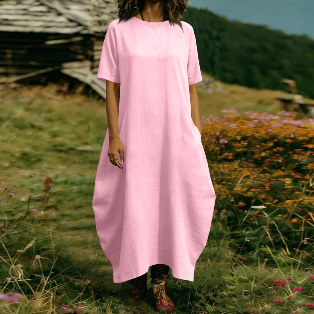 Vestito da Donna alla Moda Colorato a Maniche Corte con Tasca