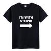 Summer Im with Stupid Tshirt New Style My Neighbor Is Stupid Fun Humorous Printed Cotton Unisexs and Womens Casual Tshirt