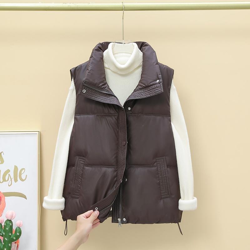 Down cotton PU leave-in vest women's autumn and winter new fashion stand-up collar warm loose cotton vest outer wear vest