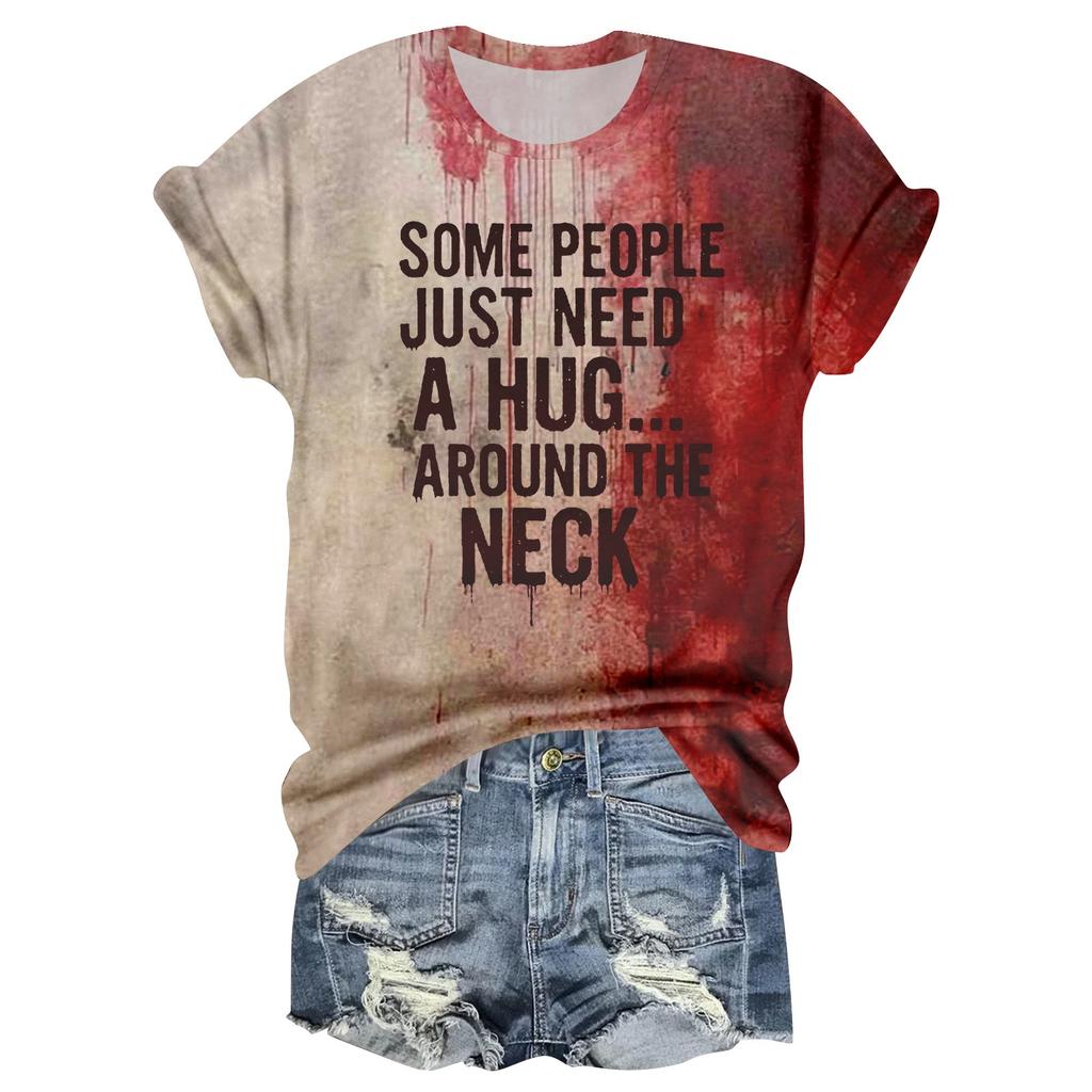 Women's Casual Round Neck Halloween Print Short Sleeve T-Shirt Top