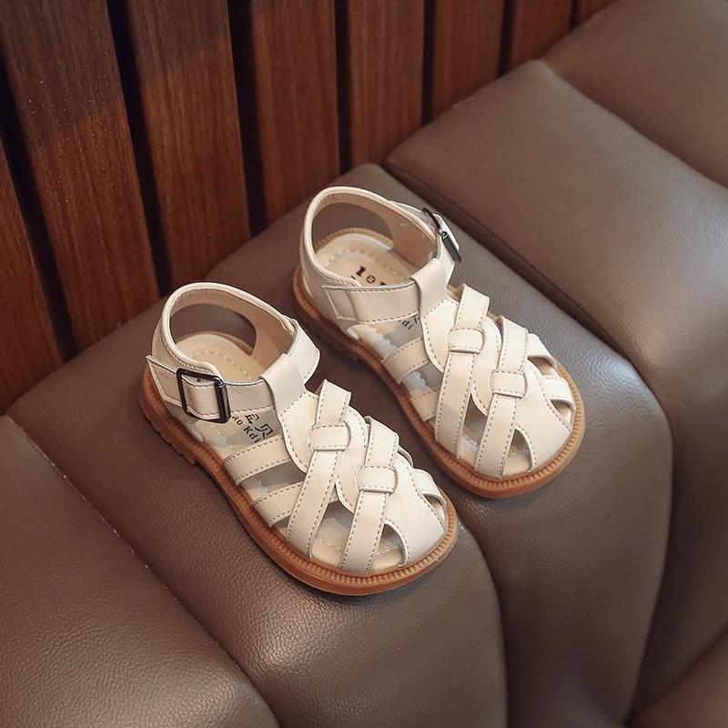 Fashion Children PU Leather Sandals Toddler Girls Boys Sport Slippers Kids Baby Closed Toe Beach Footwear 3-6Y Summer