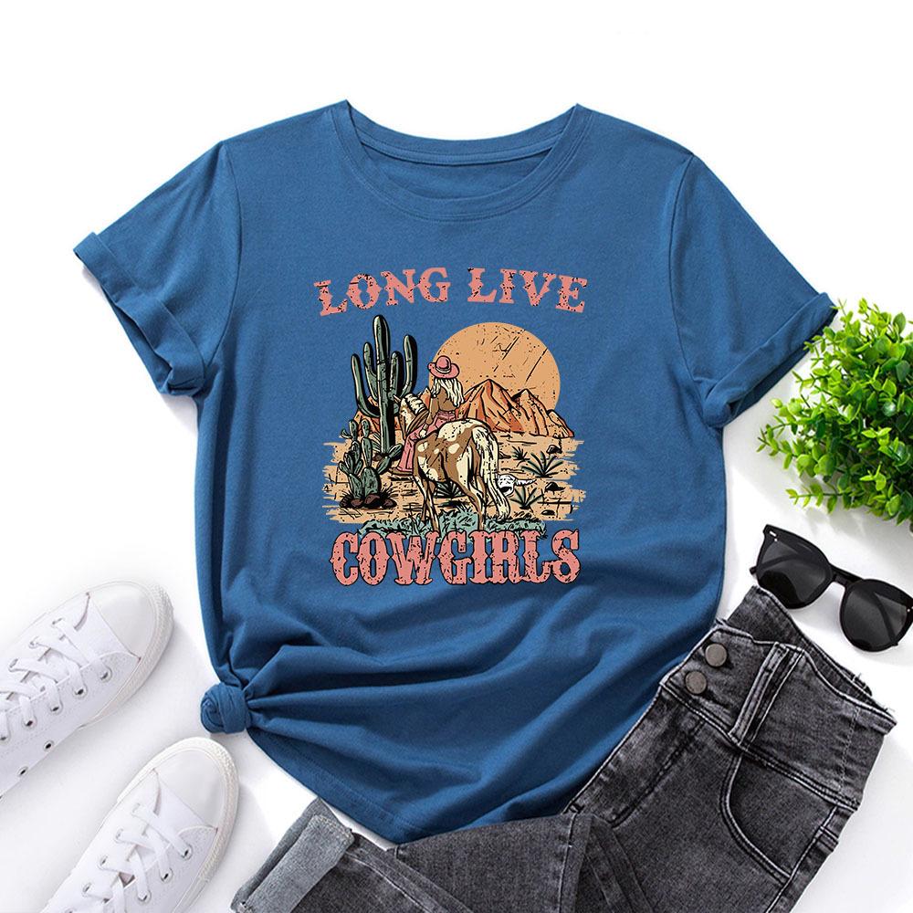 Letters Pattern Cotton T-Shirt Short Sleeve Round Neck Women 2d Print Tops
