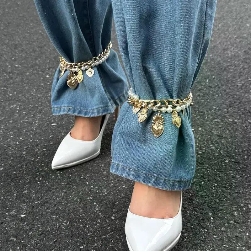 Personalized Metal Imitation Pearl Heart Chain Fashion Foot Ankle Beach Party Jewelry For Women Girl Foot Bracelet Anklet Gifts