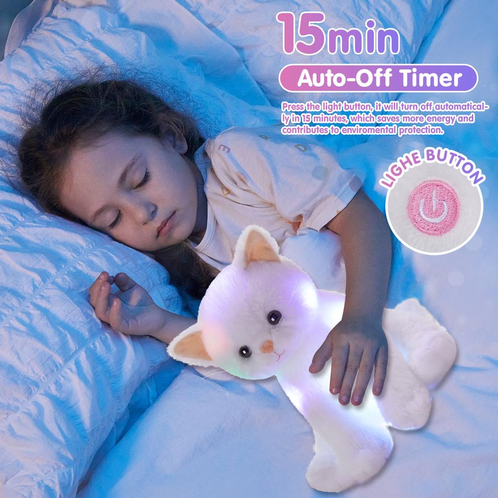 Glowing Musical White Cat Plush Toy Soft Cute Kitty Stuffed Animal Gift For Kids Birthday Party Mother Day Present