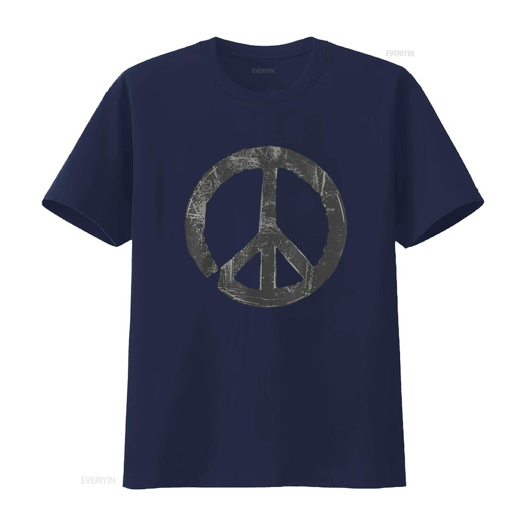 Womens Retro Vintage Distressed Design Peace Sign T Shirt White X Large Vintage Washed Unisex Graphic Breathable Soft