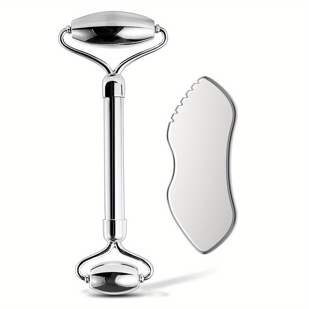 1/2/3-teiliges Edelstahl-Gesichtsroller- und Gua Sha-Massagegerät-Set, Metall-Schönheitswerkzeuge für Körper, Gesicht, Hals und Augen