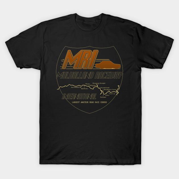 Men Black Print T-shirt Mulholland Raceway International No-Cut Transfer Paper Print Cotton Tshirt S