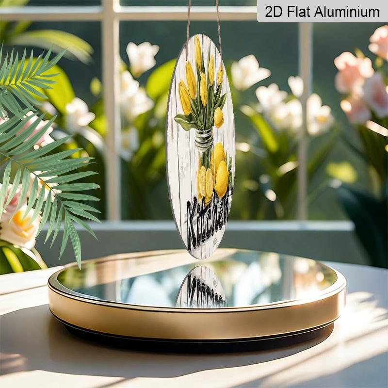2D Flat Aluminum Wall Art with Lemon and Tulip Design 7.87 Inches X 7.87 Inches Rustic Style Perfect for Gardens, Farmhouses, Bars, Cafes, Parties