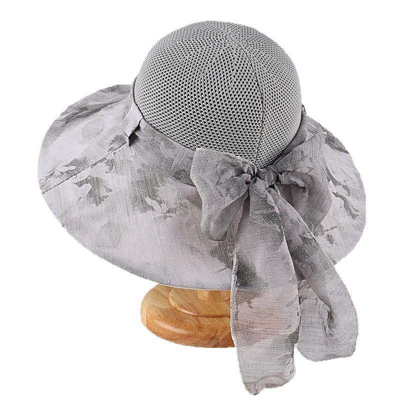 Big Eaves Sunscreen Hat Women'S Summer Breathable Bow Bucket Hat Outdoor Leisure Sunshade Uv Protection Hat