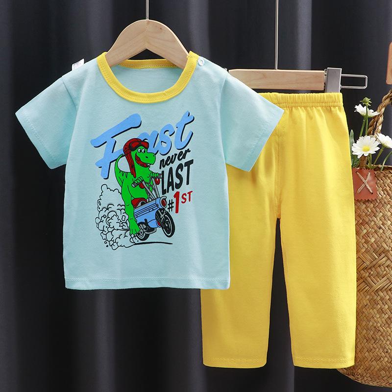 Kids' Summer Cotton Lounge Set - Short Sleeve T-shirt & Long Pants for Boys & Girls