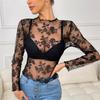 2025 Women's Lace Cutout See-Through Long Sleeve Top