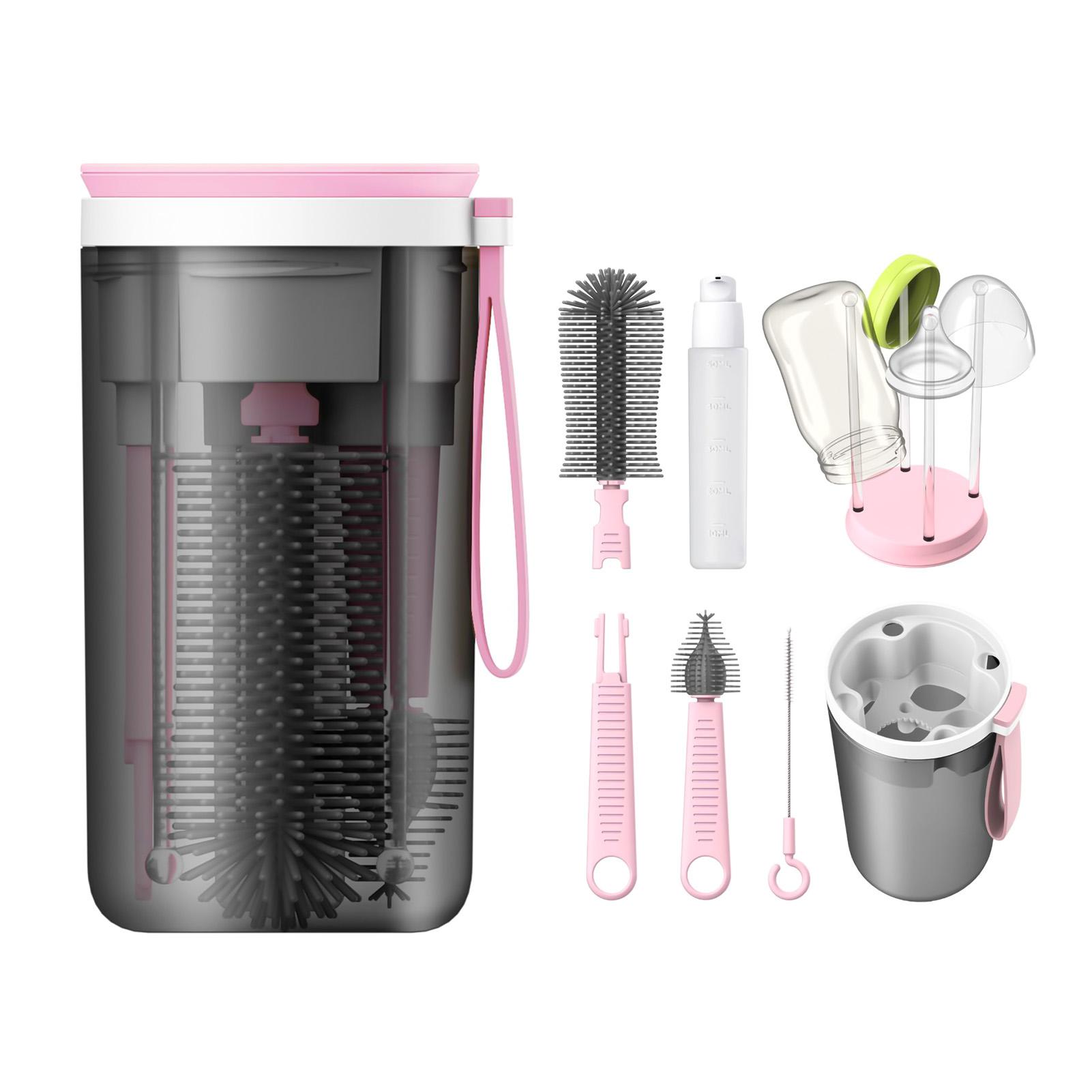 

Портативный набор щеток для детских бутылочек, дорожный набор для чистки бутылочек для кормления, очиститель для бутылочек для кормления с выдвижной силиконовой щеткой для бутылочек розовый