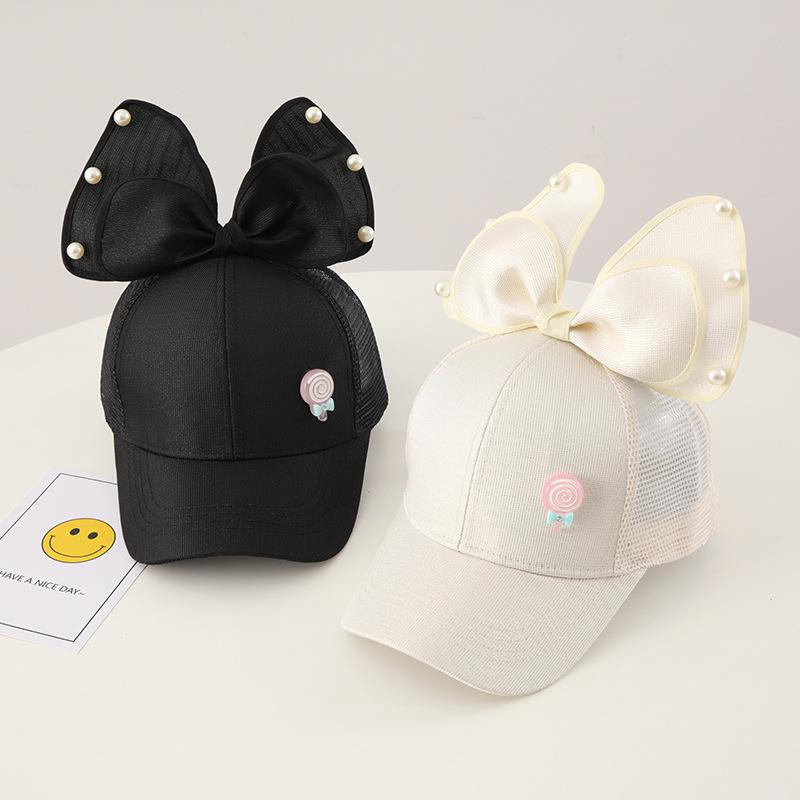 Spring and summer sunscreen parent-child fashion cute bow cap children's hat baseball net hat sun hat
