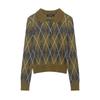 Womens Round Neck Long Sleeve Geometric Knit Sweater Casual Elegant Pullover Top