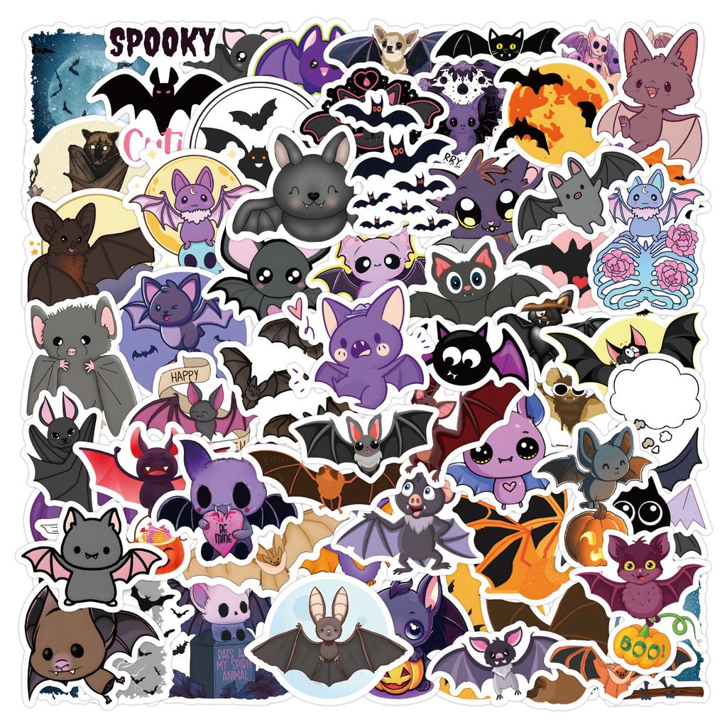 60 New Halloween Bat Stickers Scooter Notebook Paper Palette Box Waterproof Stickers