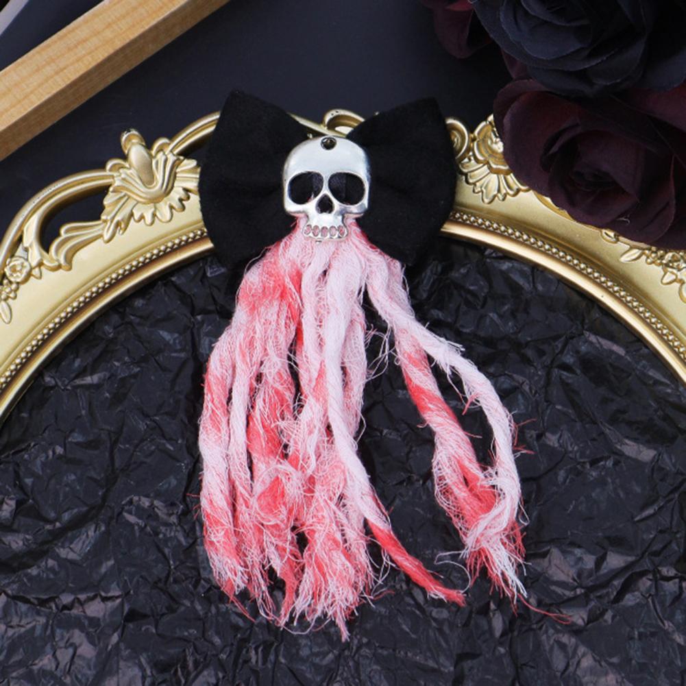 Skin-friendly Lace Cuff Spooky Skull Bow Hairpins Lace Fingerless Gloves Set for Halloween Masquerade Wedding Party for Thriller