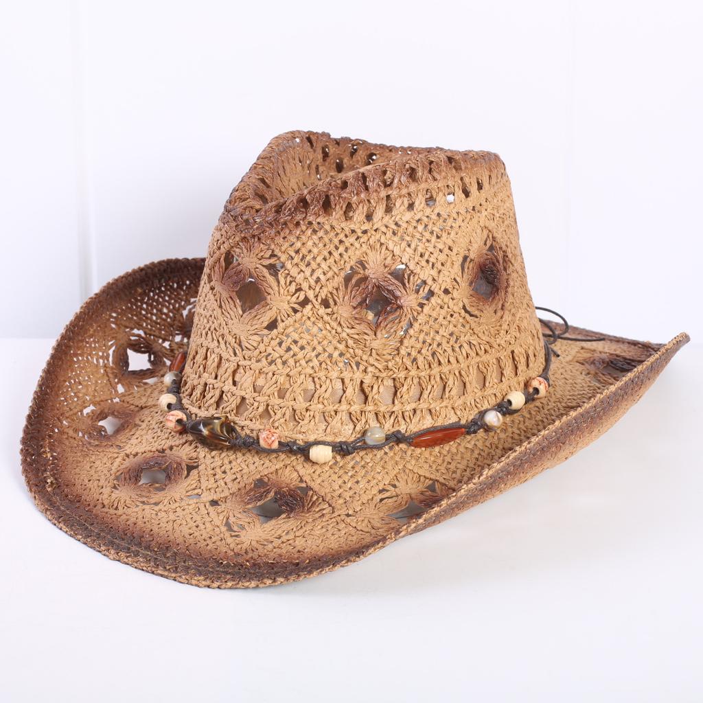 Popular sombrero de vaquero occidental hueco clásico europeo y americano, moda para hombre y mujer, sombrero de paja transpirable para vacaciones, protección solar