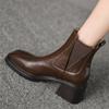 Mid Heels Women Ankle Chelsea Boots Square Toe Shoes Classic Winter Motorcycle Boots New Brand 2024 Walking Goth Zapatos Mujer