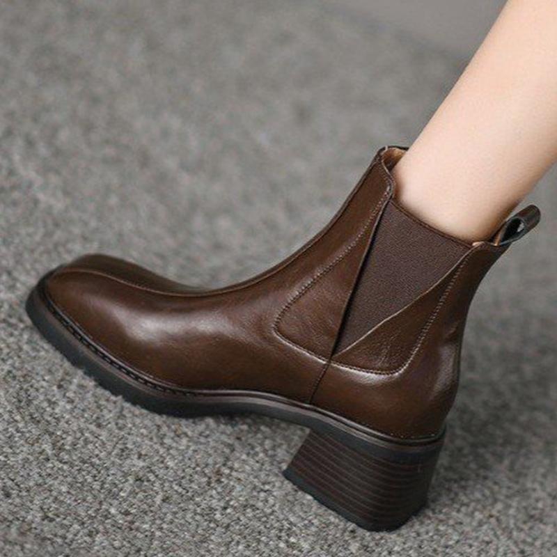 Mid Heels Women Ankle Chelsea Boots Square Toe Shoes Classic Winter Motorcycle Boots New Brand 2024 Walking Goth Zapatos Mujer