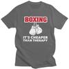 Mens Boxing Cheaper Than Therapy T Shirt Round Neck Short Sleeve Cotton Boxer Marital Arts Quotes Tee Shirt Streetwear Clothes