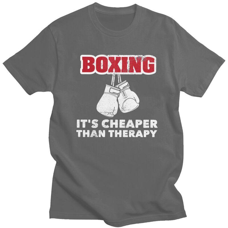 Mens Boxing Cheaper Than Therapy T Shirt Round Neck Short Sleeve Cotton Boxer Marital Arts Quotes Tee Shirt Streetwear Clothes