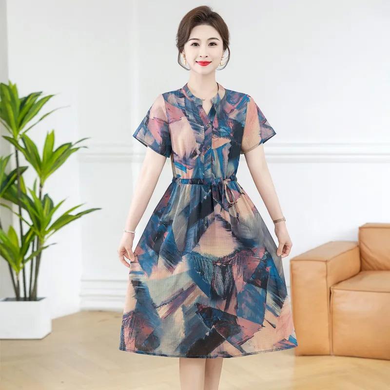 Sukně pro ženu Léto Nadměrná velikost Volná Květinová Vintage Sukně Ležérní Tištěná Měkké Dlouhé Dovolenkové Šaty