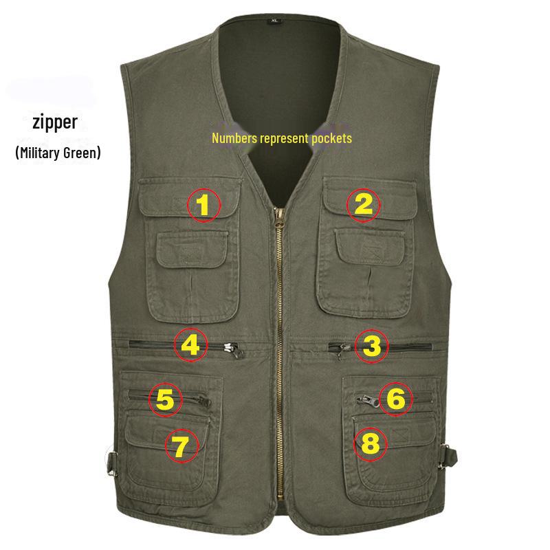 Men's Plus Size Pure Cotton Multi-Pocket Fishing Photography Vest