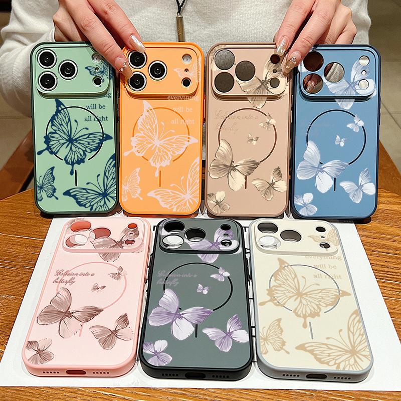 Butterfly Bowknots Pattern Case For iPhone 17 Pro Max Funda iPhone 16 15 14 13 Pro Max Magnetic For Magsafe Hybrid Slim Matte Cover
