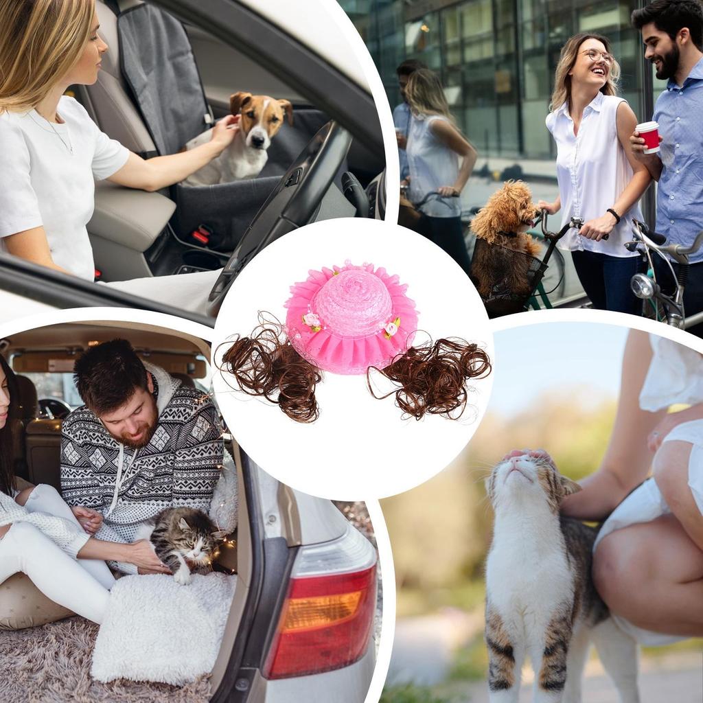 Dog Hats Cute Funny Clothes With Wig Breathable Hats For Cats For Pet Puppy Birthday Party Halloween Winter Sun Beach