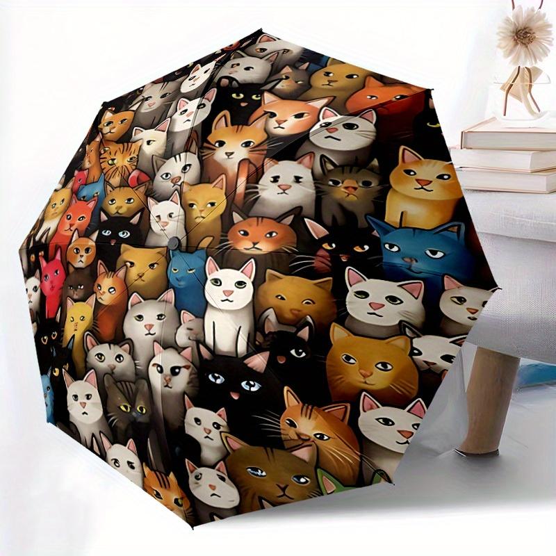1 Stück Katzensammlung Automatischer Öffnen/Schließen Regenschirm mit Ein-Knopf-Bedienung, Winddichtes Design Leichtgewichtiger Tragbarer Regenschirm für Damen & Herren 6131