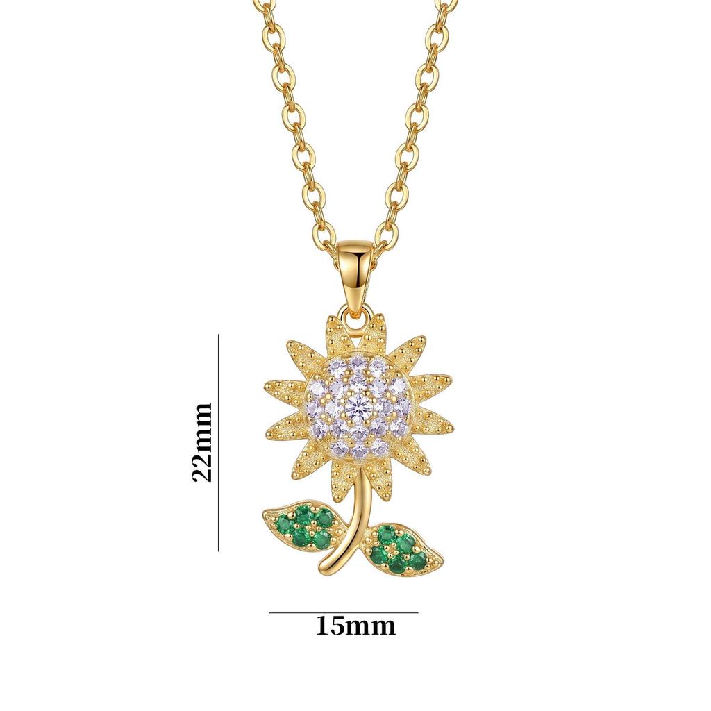 Trendy Minimalist Copper Sunflower Necklace for Women Sweet Delicate Zircon Link Chain Jewelry