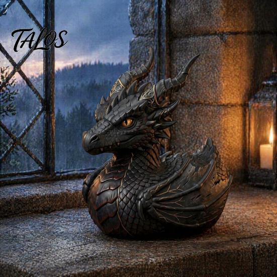 Medieval Fantasy Room Decor Dark Dragon Collectible Duck, Gothic Resin Statue for Home Decor, Hand-Painted Detailed Gift Mythical Figurine,