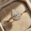 925 Sterling Copper 1CT Simple Sparkling Pear Shape Zircon Ring For Women Engagement Wedding Luxury High Quality Fine Zircon