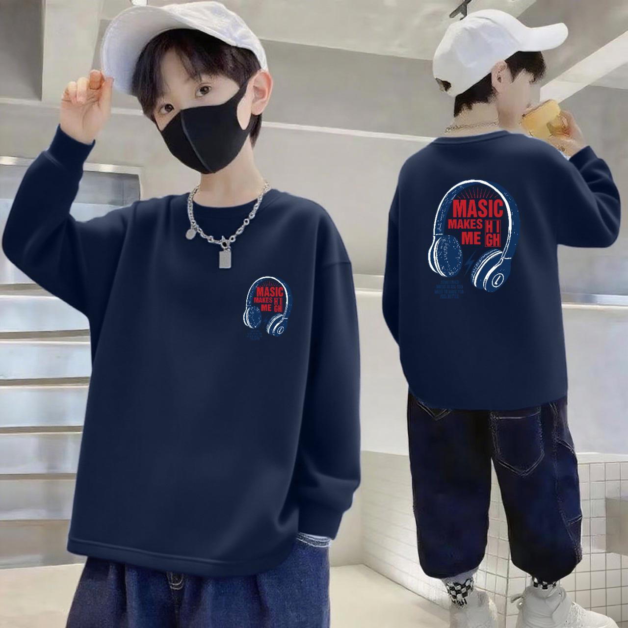 

100% Pure Cotton Boys Long-Sleeve Round Neck Loose T-Shirt for Autumn 130cm (50-60kg)