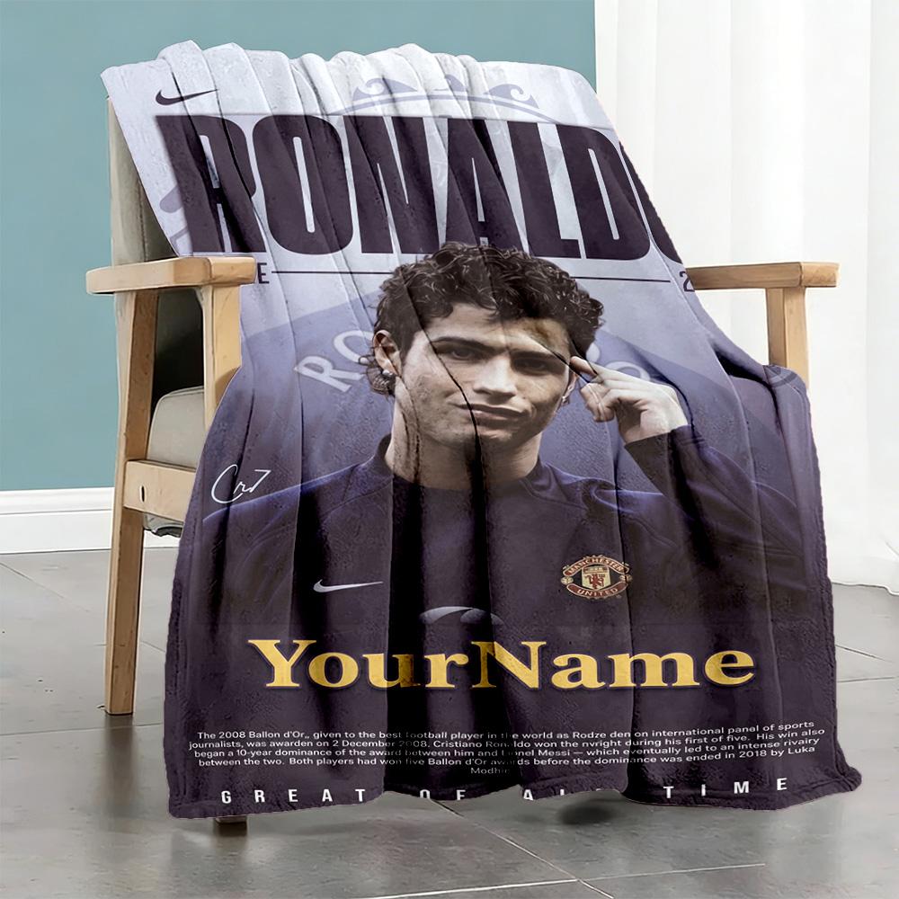 Cristiano Ronaldo 27 Personalized Name Blanket Lightweight Customizable Blanket Soft Warm Cozy for Bedding Home Decor Office Living Room