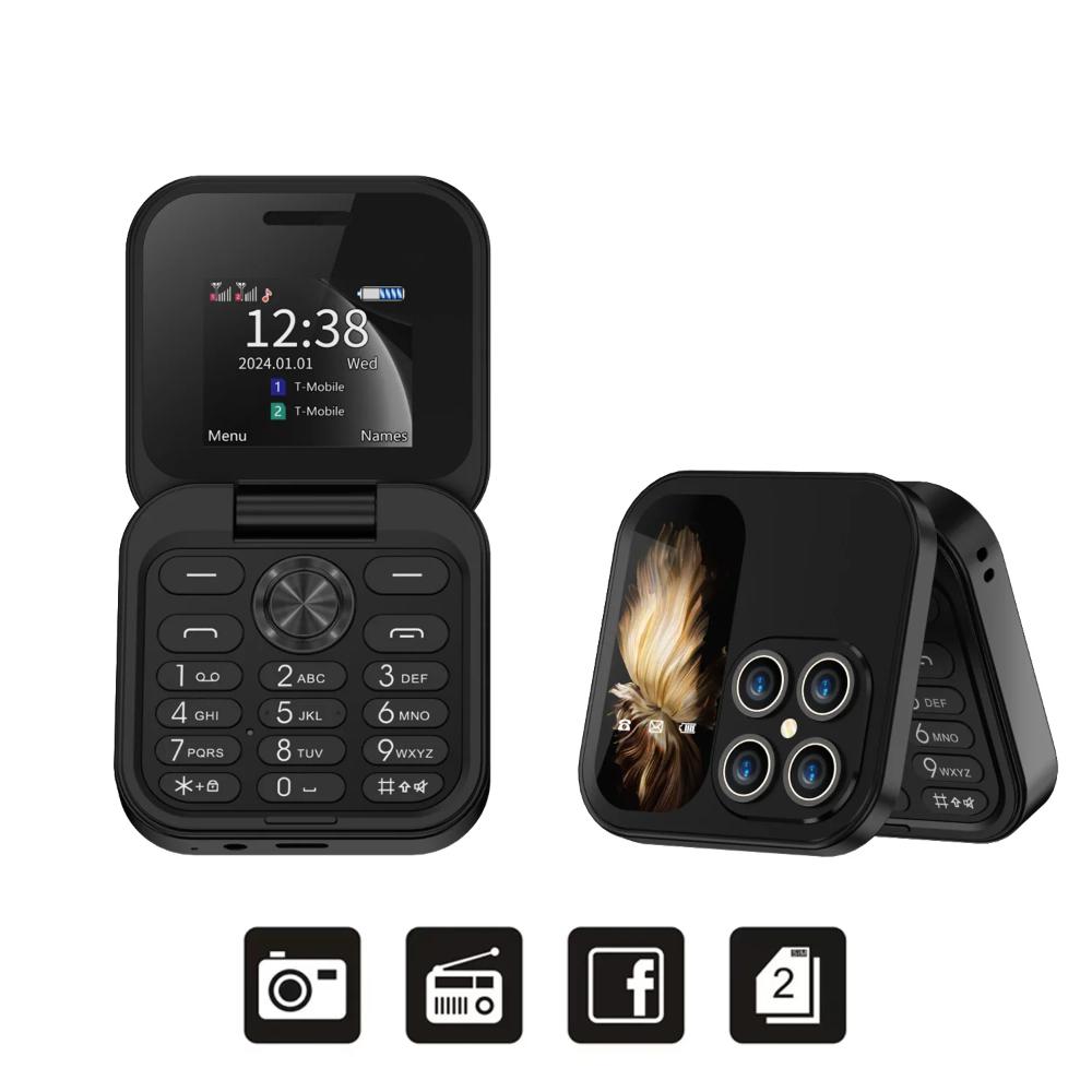 

Раскладной мобильный телефон 2 SIM-карты в режиме ожидания Magic Voice FM-радио фонарик черный список 1,77 маленький квадратный складной телефон Without TF card чёрный