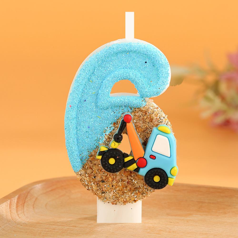 Handmade Cartoon Excavator Birthday Number Candles for Kids' Cake Decoration